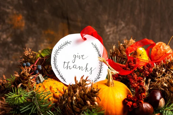 Tarjeta de Día de Acción de Gracias con decoraciones otoñales — Foto de Stock