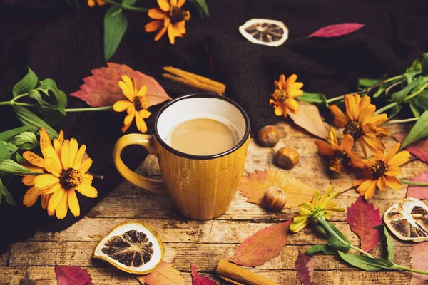 Csésze kávé és őszi szezon jele — Stock Fotó
