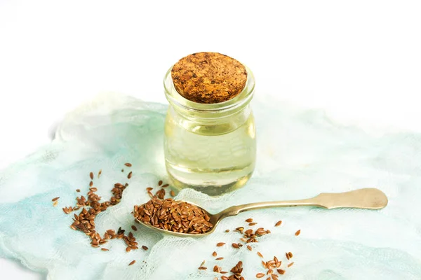 Aceite esencial de lino semillas de lino — Foto de Stock