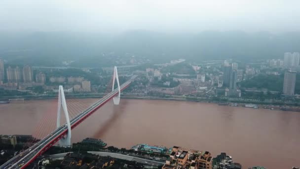 Çin Yangtze Nehri Üzerinde Chongqing Şehir Silueti Chaotianmen Köprü — Stok video