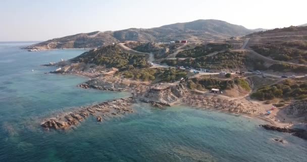 Tigania Beach Grèce Drone Zoom Arrière — Video