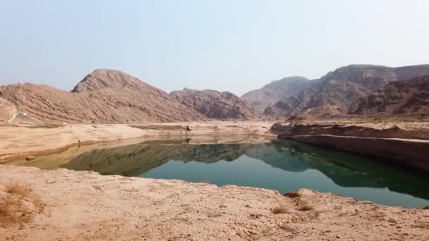 Vattenreservoarsjön Öknen Vid Jebel Jais Berget Ras Khaimah Emirate Uae — Stockvideo