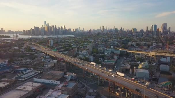Aerial View Manhattan Gowanus Expressway Brooklyn Sunset — Stock Video