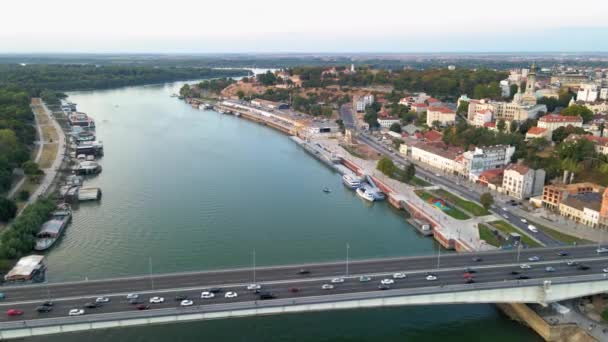 Légi Kilátás Kalemegdan Erőd Belgrádban Főváros Szerbia Száva Folyó Naplementekor — Stock videók