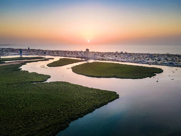Aerial View Ras Khaimah Emirate United Arab Emirates Skyline Sunset — Stock Photo, Image