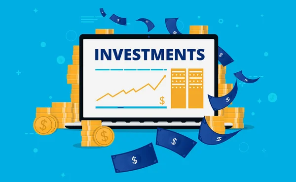 Investments Growing Laptop Lots Money Screen Showing Growth Your Investment — Stock Vector