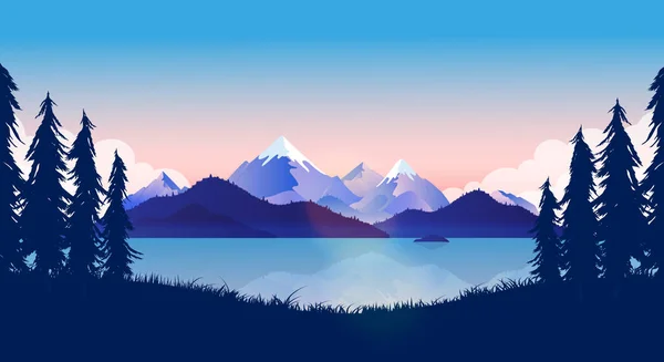 Hintergrundillustration Der Natur See Mit Blick Auf Das Meer Und — Stockvektor