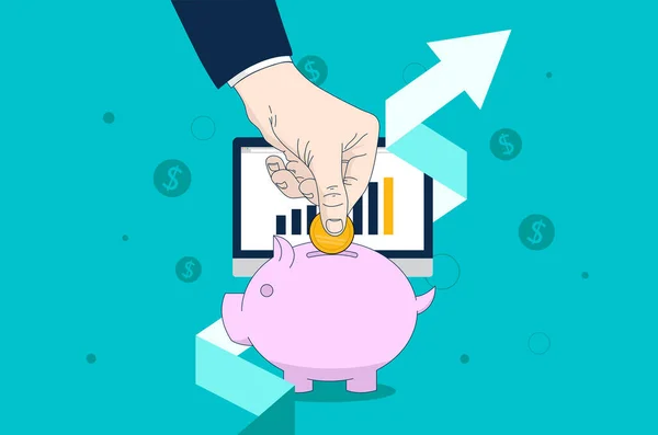 Ušetřete Peníze Aby Vaše Úspory Růst Návratnost Investic Ruka Mince — Stockový vektor