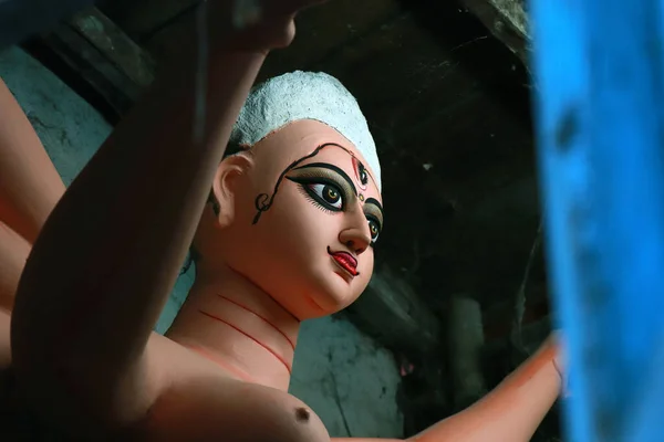 2019年8月23日 印度西孟加拉邦加尔各答的Kumartuli 印度教女神Durga的粘土偶像 正在加尔各答的Kumartuli筹备孟加拉邦Durga Puja节 — 图库照片