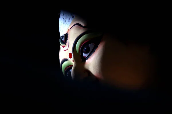 Portrait Maa Durga Clay Idol Hindu Goddess Durga Preparations Bengal — Stock Photo, Image