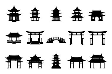 Modern marka kimlik, seyahat promosyonları veya otantik yetenek gerektiren kültürel etkinlik materyalleri için bu siluet tasarımları ile ikonik Asya mimarisini keşfedin