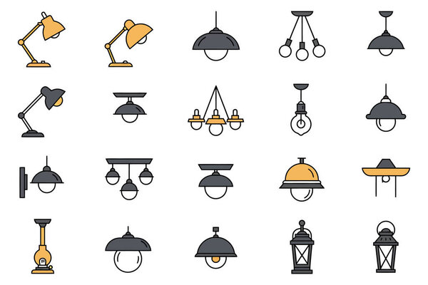 Осветите ваш дизайн с помощью этой коллекции современных значков освещения идеально подходит для дизайна веб-сайта, мобильных приложений и презентаций с домашним декором темы