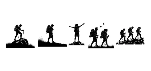 Yürüyüşçülerin ilham verici siluetleri yolları fethediyor ve doğanın güzelliğini kutluyor. Macera gezileri için ideal pazarlama ve açık hava yaşam tarzı kampanyaları.