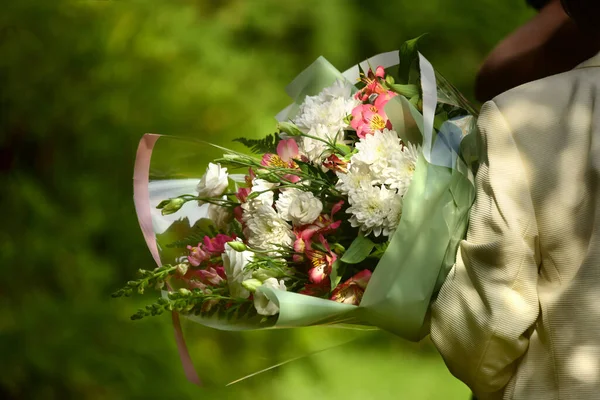 Bouquet Fête Sur Fond Vert Jour Mariage — Photo