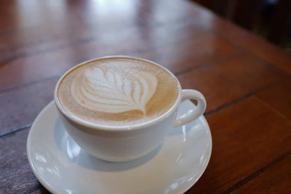 Heiße Kaffeetasse Auf Dem Tisch Entspannen Sie Sich Morgens — Stockfoto