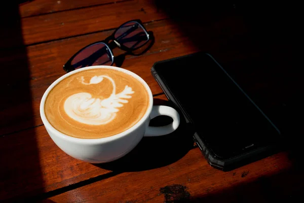 Hot Coffee Cup Table Relax Time Morning Time — Stock Photo, Image