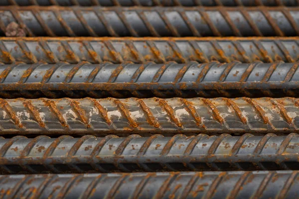 Steel background, construction irons for building, stack of ribbed steel