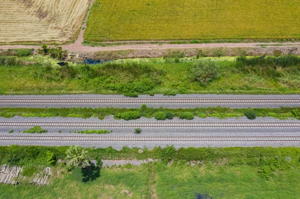 Vue Aérienne Depuis Drone Volant Des Voies Ferrées — Photo