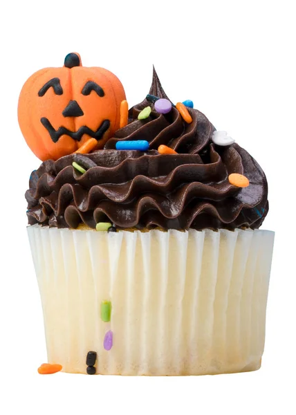 Pastel Halloween Candy Calabaza Jack Lantern Glaseado Hielo Parte Superior —  Fotos de Stock