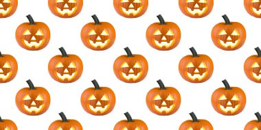 Cadılar Bayramı oyulmuş balkabağı. Balkabağı suratlı korkunç gülümseme. Cadılar Bayramın kutlu olsun. Şeker mi şaka mı? Beyaz arkaplanda izole edilmiş pürüzsüz desen.