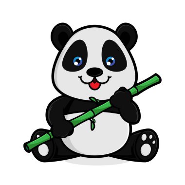 Panda beyaz arka planda izole bambu yemek