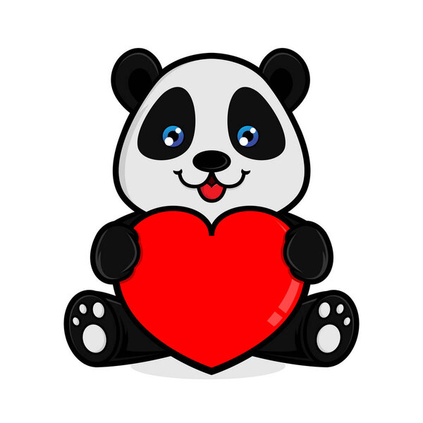 Panda hold love sign isolated in white background