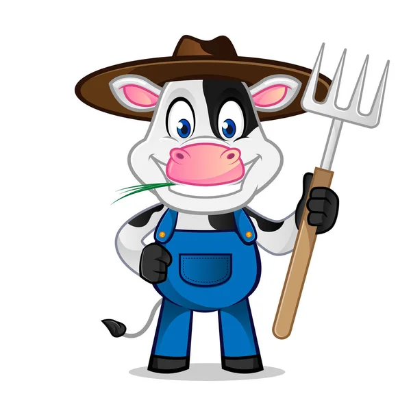 Vaca Como Agricultor Que Posee Rastrillo — Archivo Imágenes Vectoriales