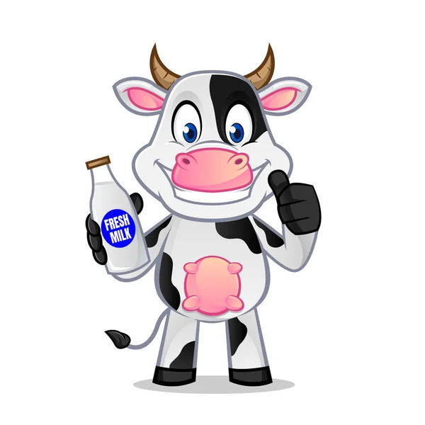 Vaca Sosteniendo Botella Leche Dar Pulgar Hacia Arriba — Archivo Imágenes Vectoriales