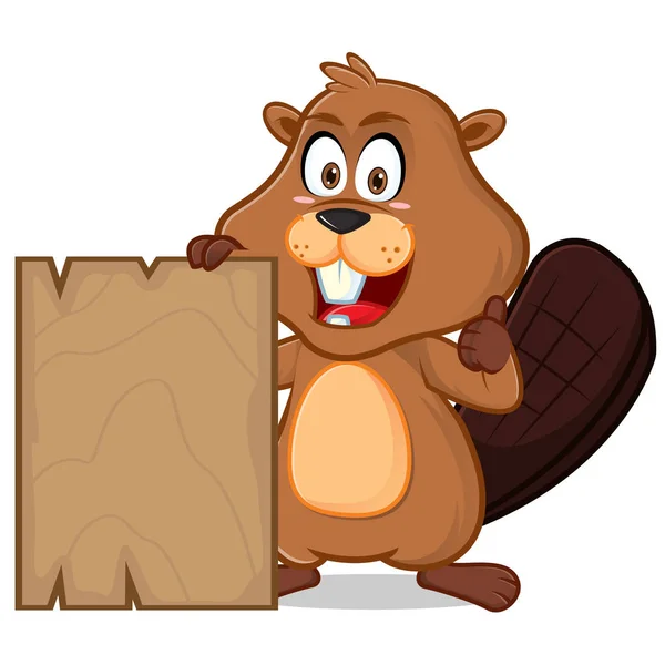 Beaver Blank Wood Plank Cartoon Illustration Can Download Vector Format — Stock Vector