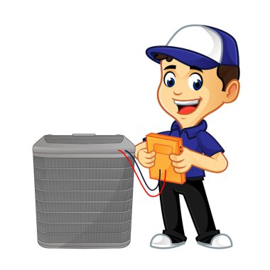 hvac cleaner or technician checking air conditioner cartoon illustration, can be download in vector format for unlimited image size clipart