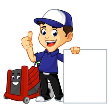 HVAC temizleyici veya teknisyen boş işareti karikatür çizim tutun, sınırsız görüntü boyutu için Vektör formatında indirmek olabilir
