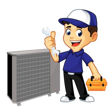 HVAC temizleyici veya Klima çizgi film illüstrasyon, tamir teknisyeni sınırsız görüntü boyutu için Vektör formatında indirmek olabilir