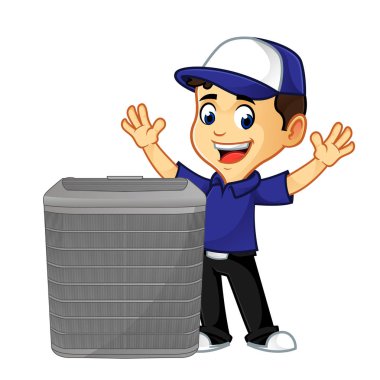 HVAC temizleyici veya teknisyen Klima mutlu karikatür çizim ile sınırsız görüntü boyutu için Vektör formatında indirmek olabilir