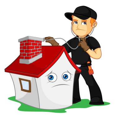 Chimney Sweeper checking chimney cartoon illustration, can be download in vector format for unlimited image size