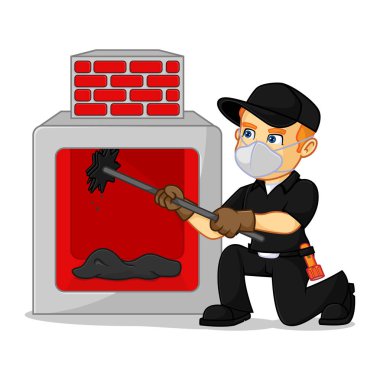Chimney Sweeper cleaning fireplace cartoon illustration, can be download in vector format for unlimited image size
