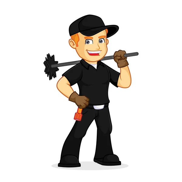 Chimney Sweeper Hold Chimney Sweep Broom Cartoon Illustration Can Download — Stock Vector