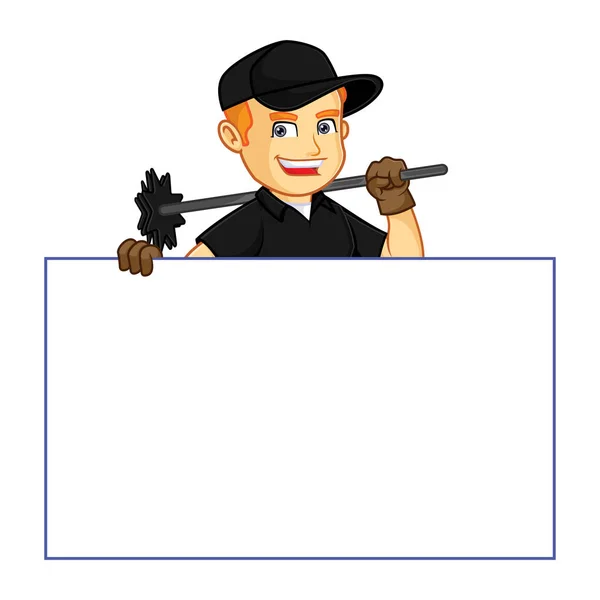Chimney Sweeper Hold White Sign Cartoon Illustration Can Download Vector — Stock Vector