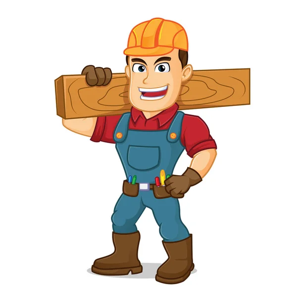 Handyman carrying wood plank — Stock Vector