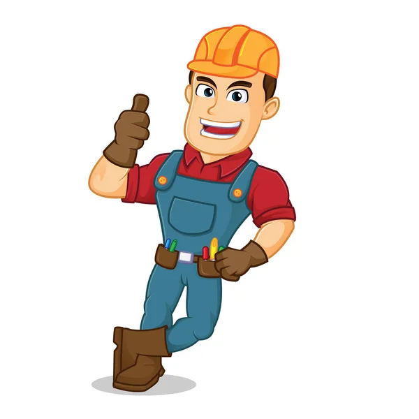 Handyman inclinado dar pulgar hacia arriba — Vector de stock