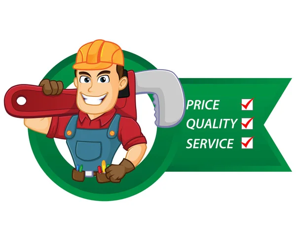 Handyman con liste di servizio tenere chiave per tubi — Vettoriale Stock