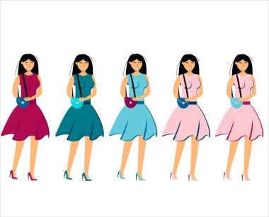 Farklı renkte giyinmiş tatlı kızlar.