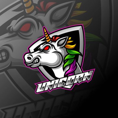 Tek boynuzlu at E spor oyunları illüstrasyon maskot logosu