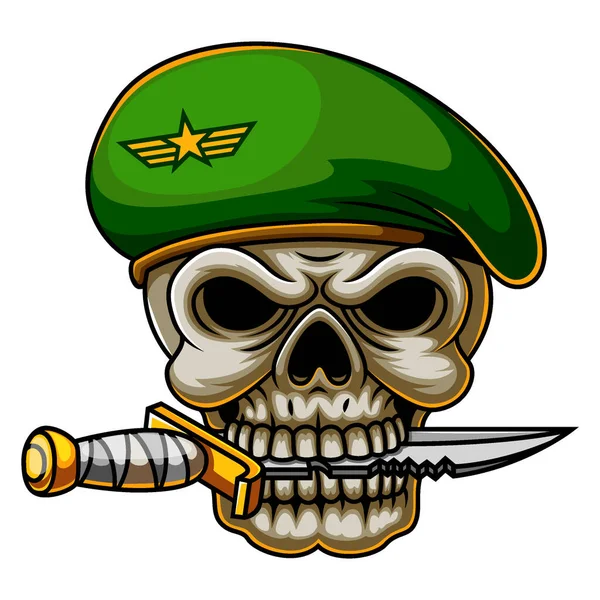 イラストのベレー帽の軍司令官の頭蓋骨の軍隊 — ストックベクタ