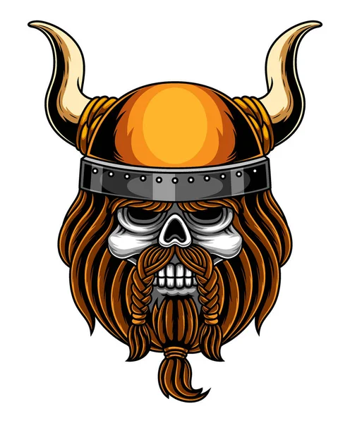 Viking Crânio Cabeça Mascote Logotipo Ilustração — Vetor de Stock