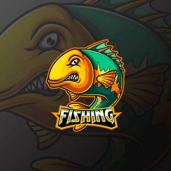 Fish Μασκότ Αθλητισμός Λογότυπο Σχεδιασμό Της Απεικόνισης — Διανυσματικό Αρχείο