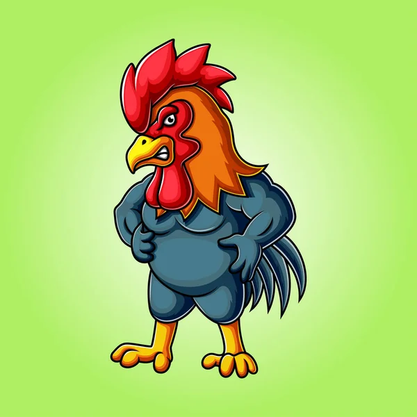 怒っている鶏のマスコットのロゴのイラストのデザイン — ストックベクタ