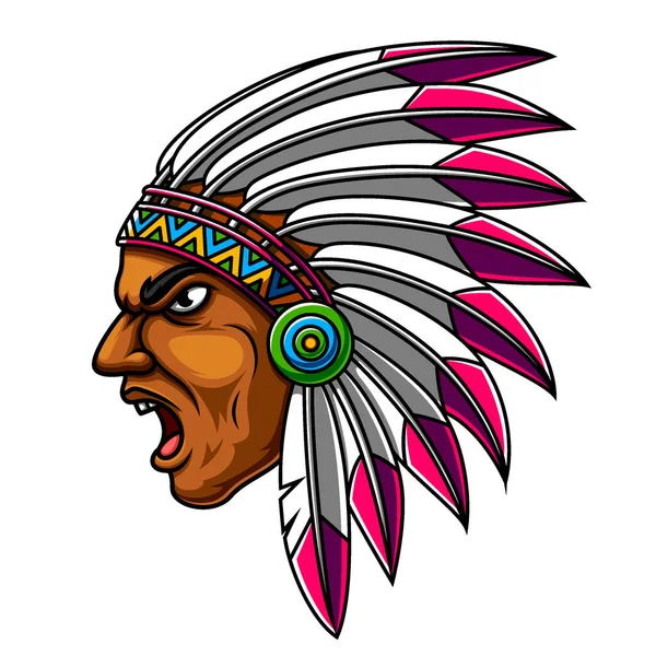 Apache Indiase Man Hoofd Met Veren Hoed Van Illustratie — Stockvector