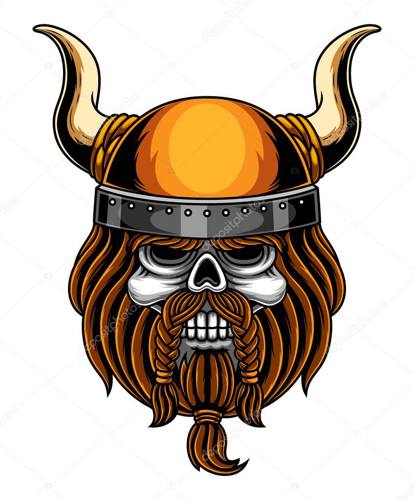 Viking skull head mascot logo of illustration