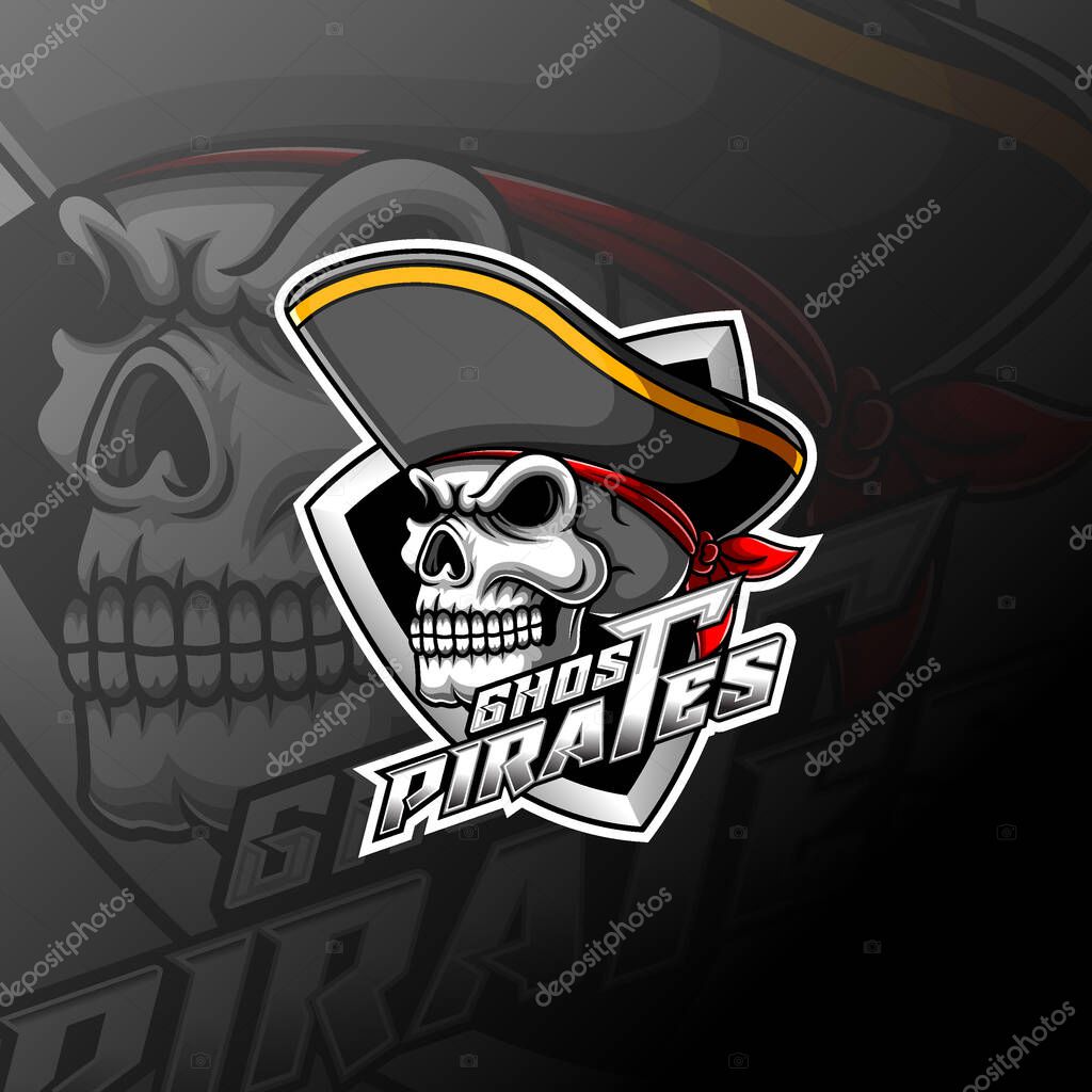 Skull pirates e sports logo mascot of illustration