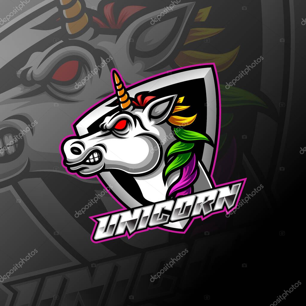 Unicorn E sport gaming mascot logo of illustration